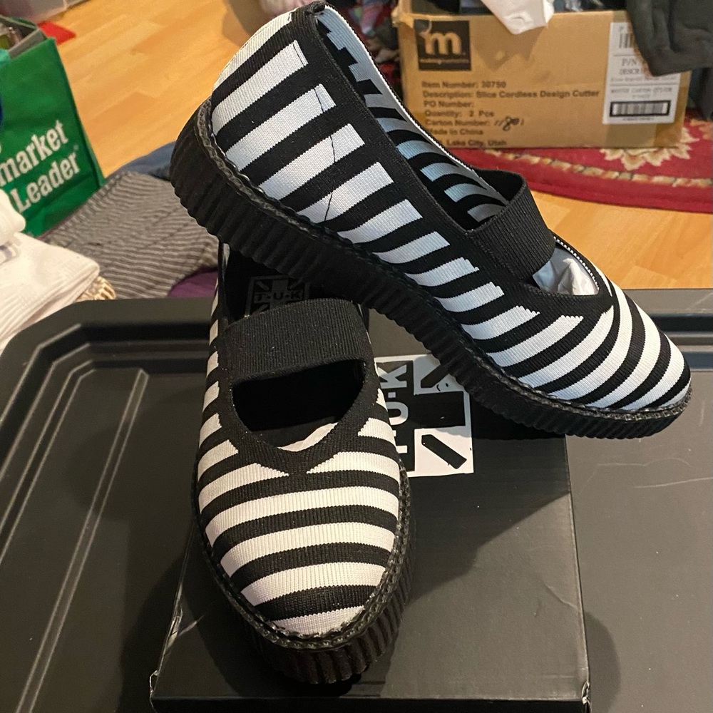 BNWT TUK Ballet toe black and white stripe platform shoes